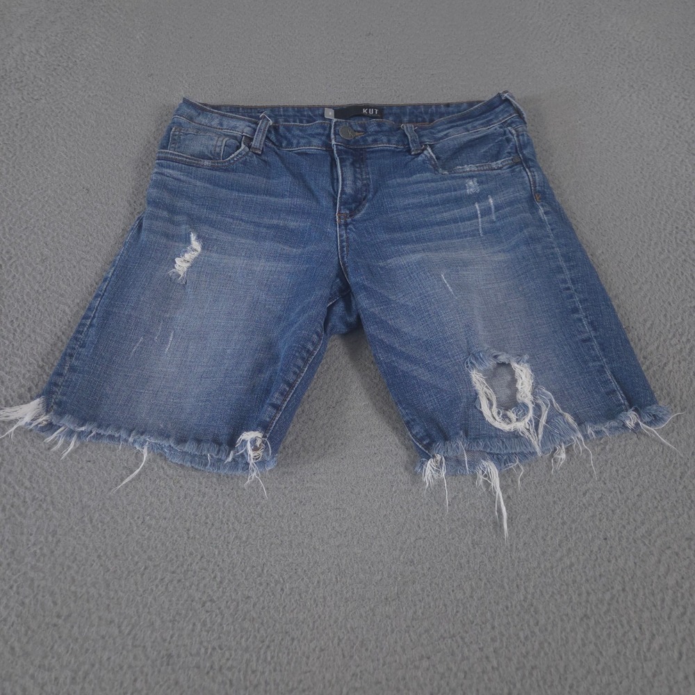 Kut from the Kloth Shorts Womens 8 Blue‎ Sophie Bermuda Distressed Raw Hem Denim